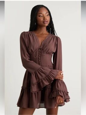 Lulu's Chocolate Brown Ruffled Corset Mini Dress